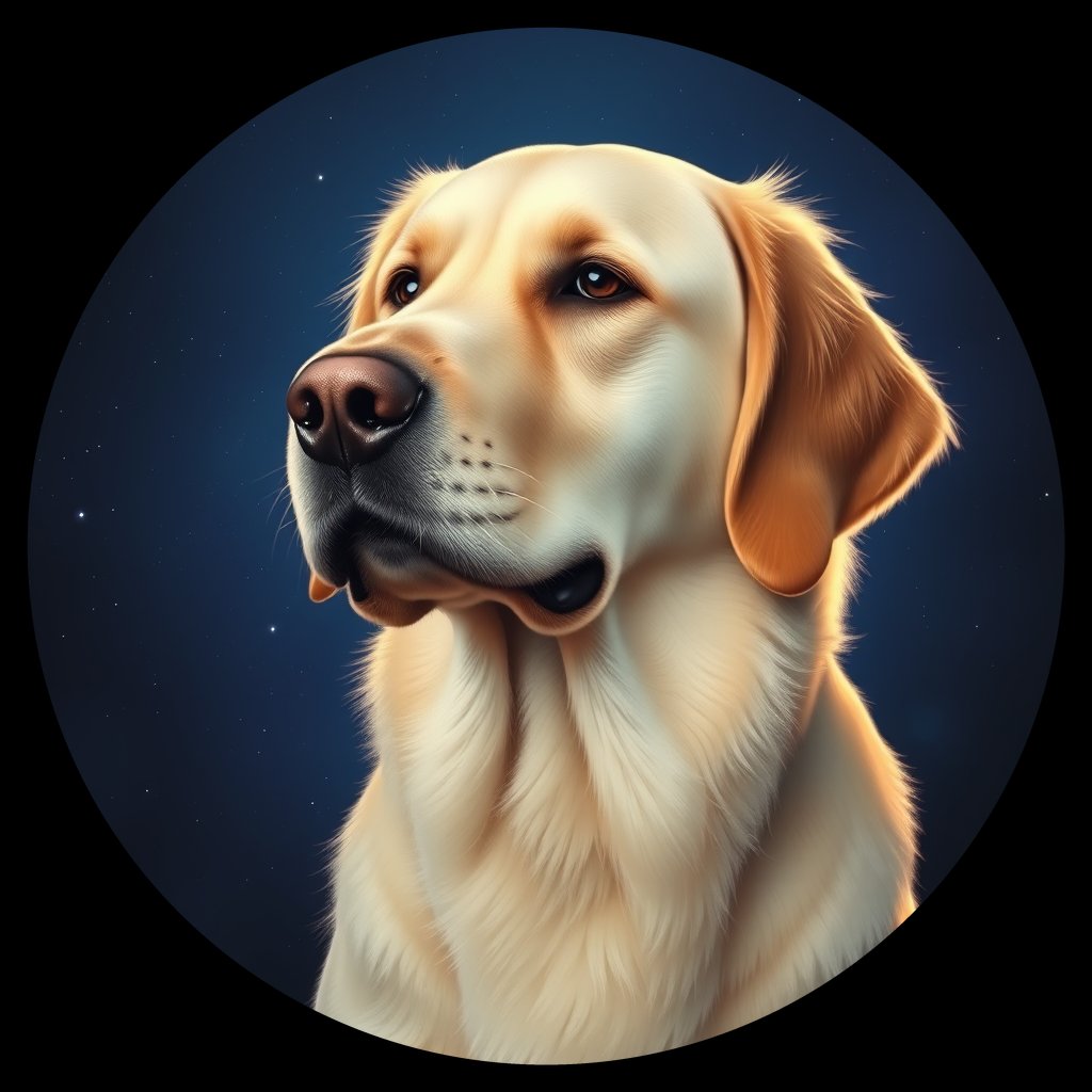 Cosmic medallion portrait of GRLS_grlsP8NTPTT, a Golden Retriever
