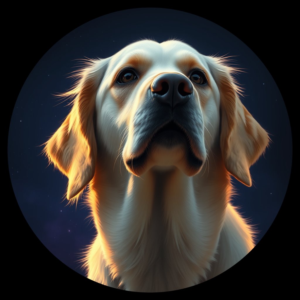 Cosmic medallion portrait of GRLS_grlsP8VUB3JJ, a Golden Retriever