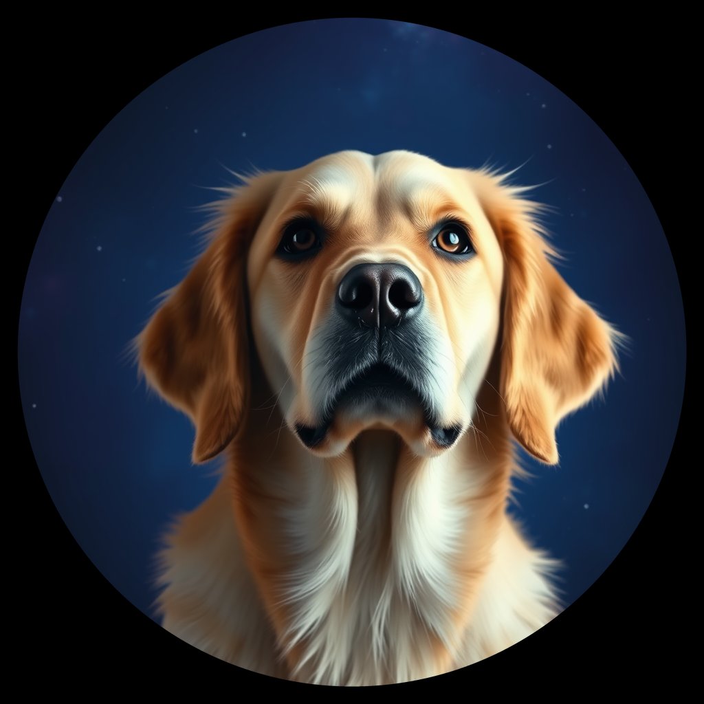 Cosmic medallion portrait of GRLS_grlsP90RNOJJ, a Golden Retriever