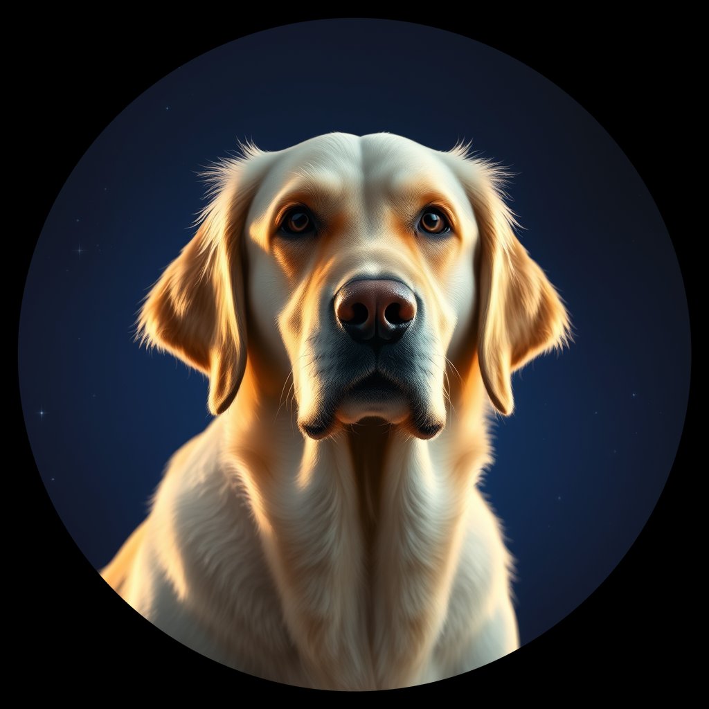 Cosmic medallion portrait of GRLS_grlsP9JOSSVV, a Golden Retriever