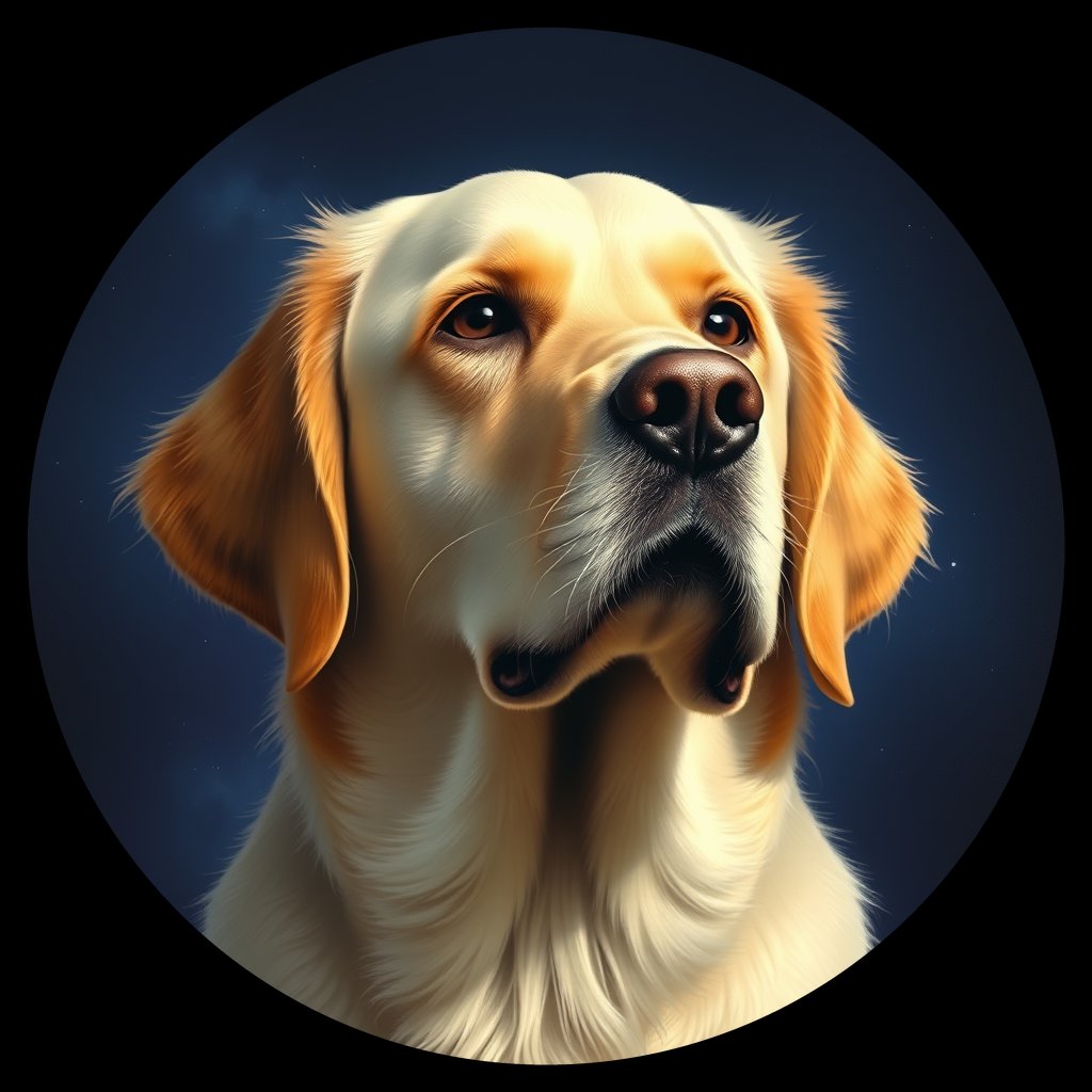Cosmic medallion portrait of GRLS_grlsPA3037CC, a Golden Retriever