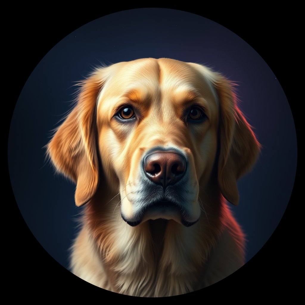 Cosmic medallion portrait of GRLS_grlsPB2PYEE, a Golden Retriever