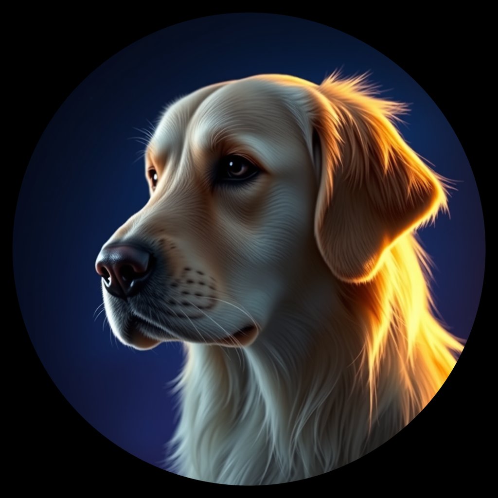 Cosmic medallion portrait of GRLS_grlsPBXYI200, a Golden Retriever