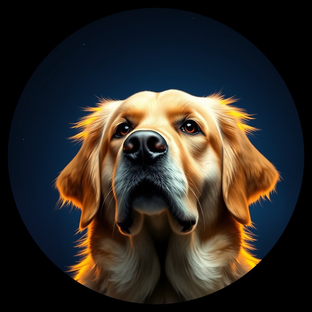Cosmic medallion portrait of GRLS_grlsPE2IYC88, a Golden Retriever
