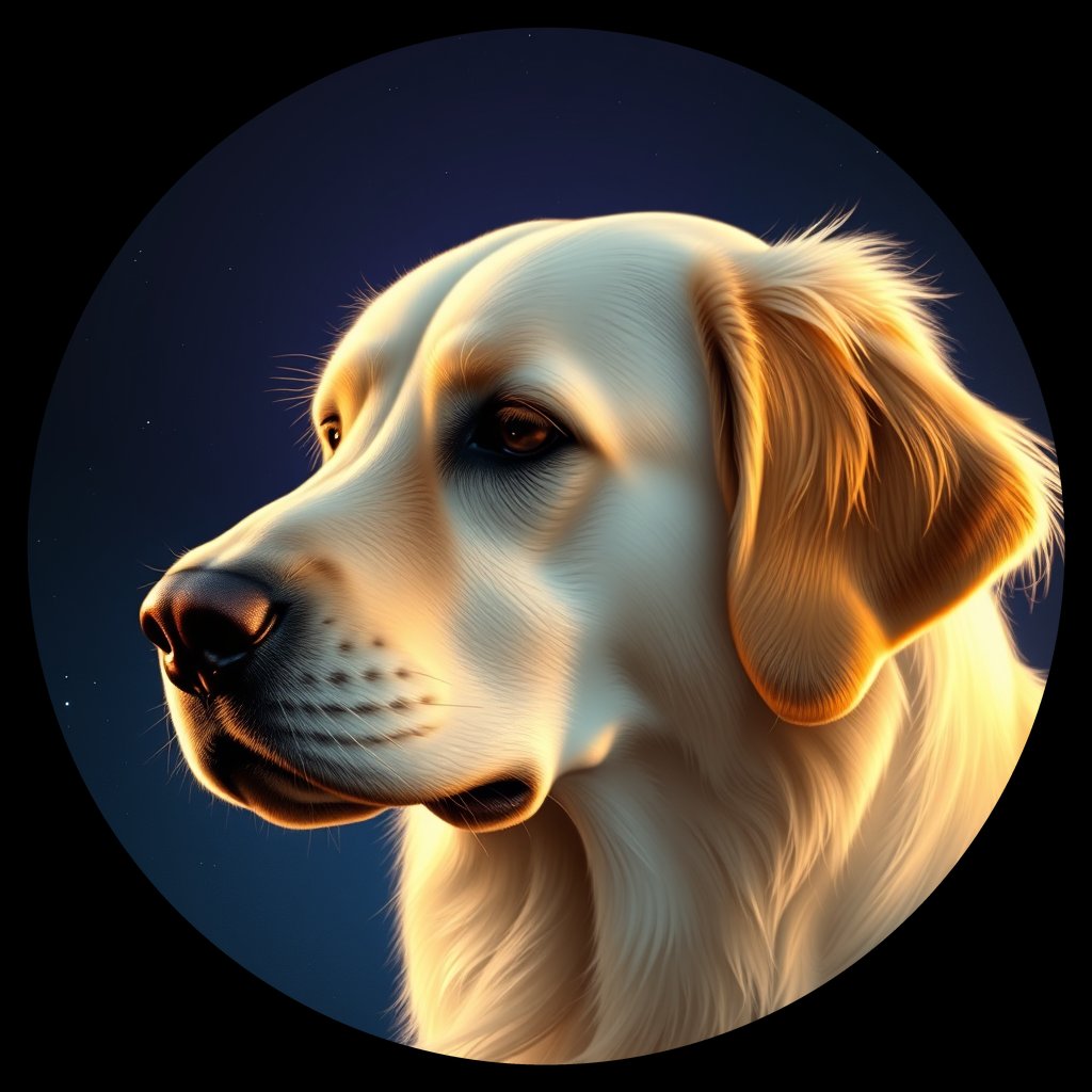 Cosmic medallion portrait of GRLS_grlsPEHXN2AA, a Golden Retriever