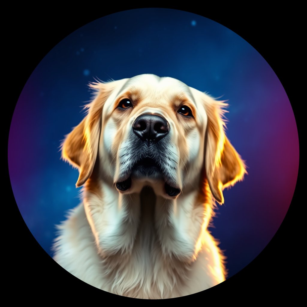Cosmic medallion portrait of GRLS_grlsPEWFWS33, a Golden Retriever