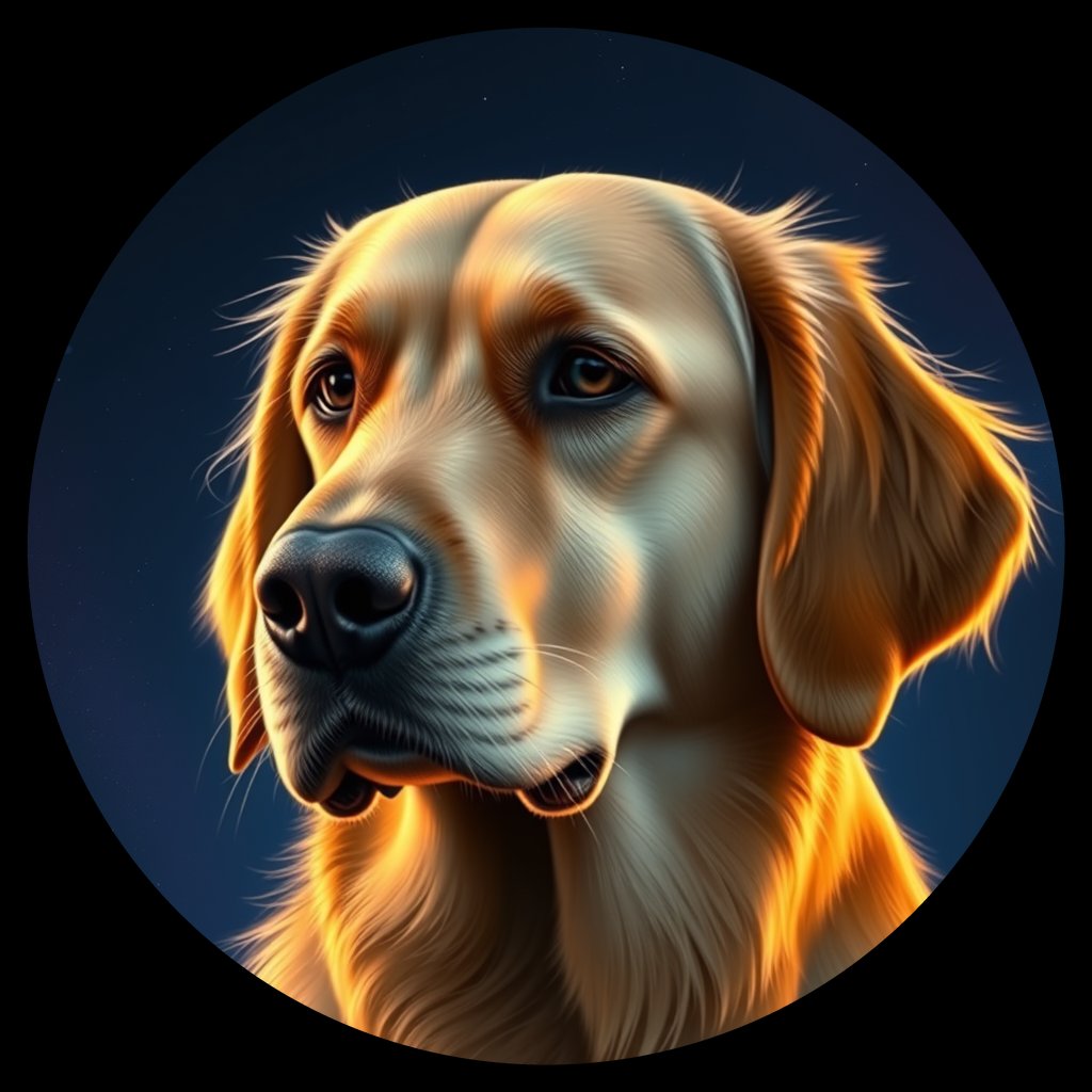 Cosmic medallion portrait of GRLS_grlsPEX66ROO, a Golden Retriever