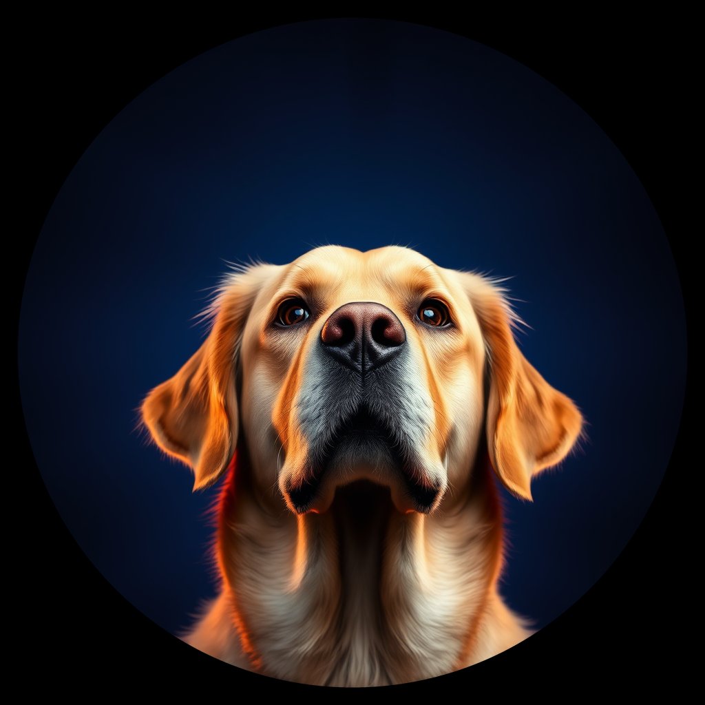 Cosmic medallion portrait of GRLS_grlsPFWAN5MM, a Golden Retriever