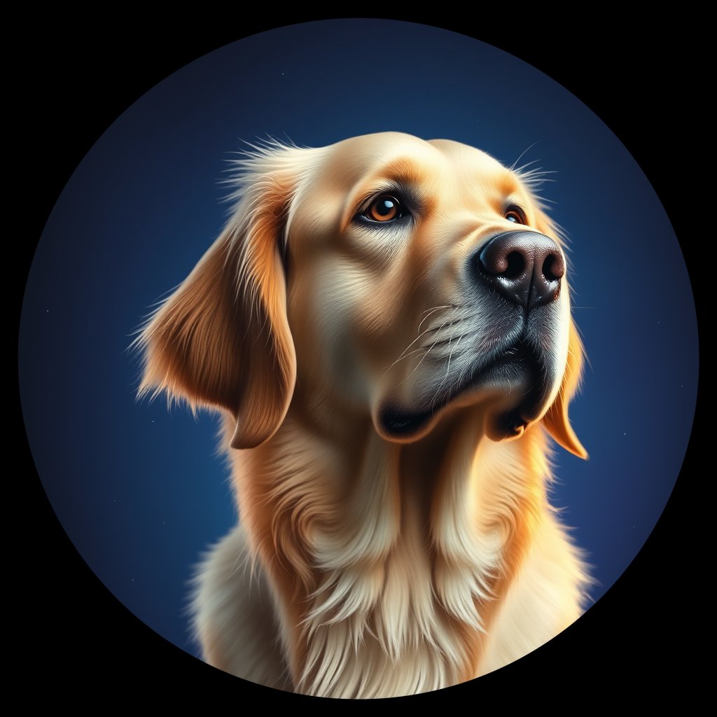 Cosmic medallion portrait of GRLS_grlsPG0COI33, a Golden Retriever