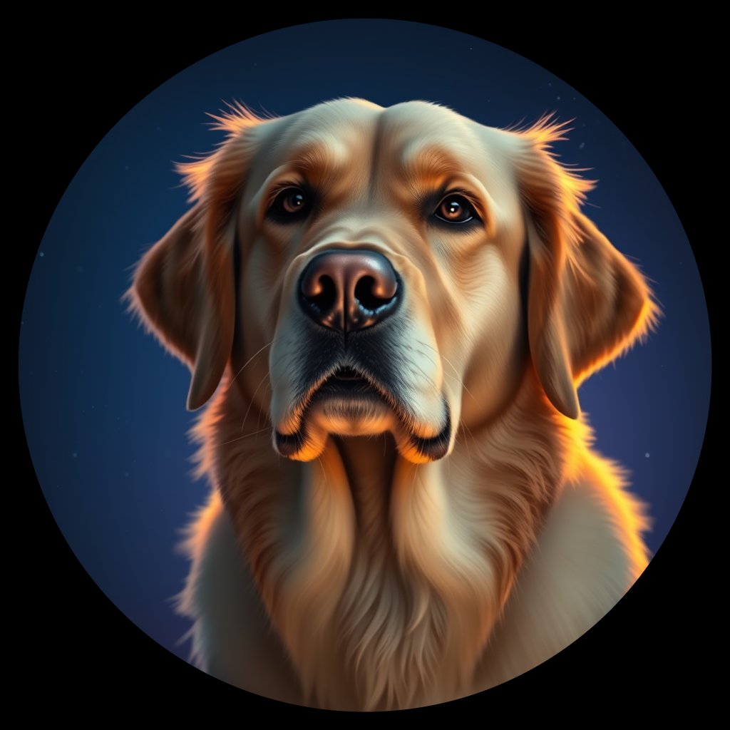 Cosmic medallion portrait of GRLS_grlsPGK1VZQQ, a Golden Retriever