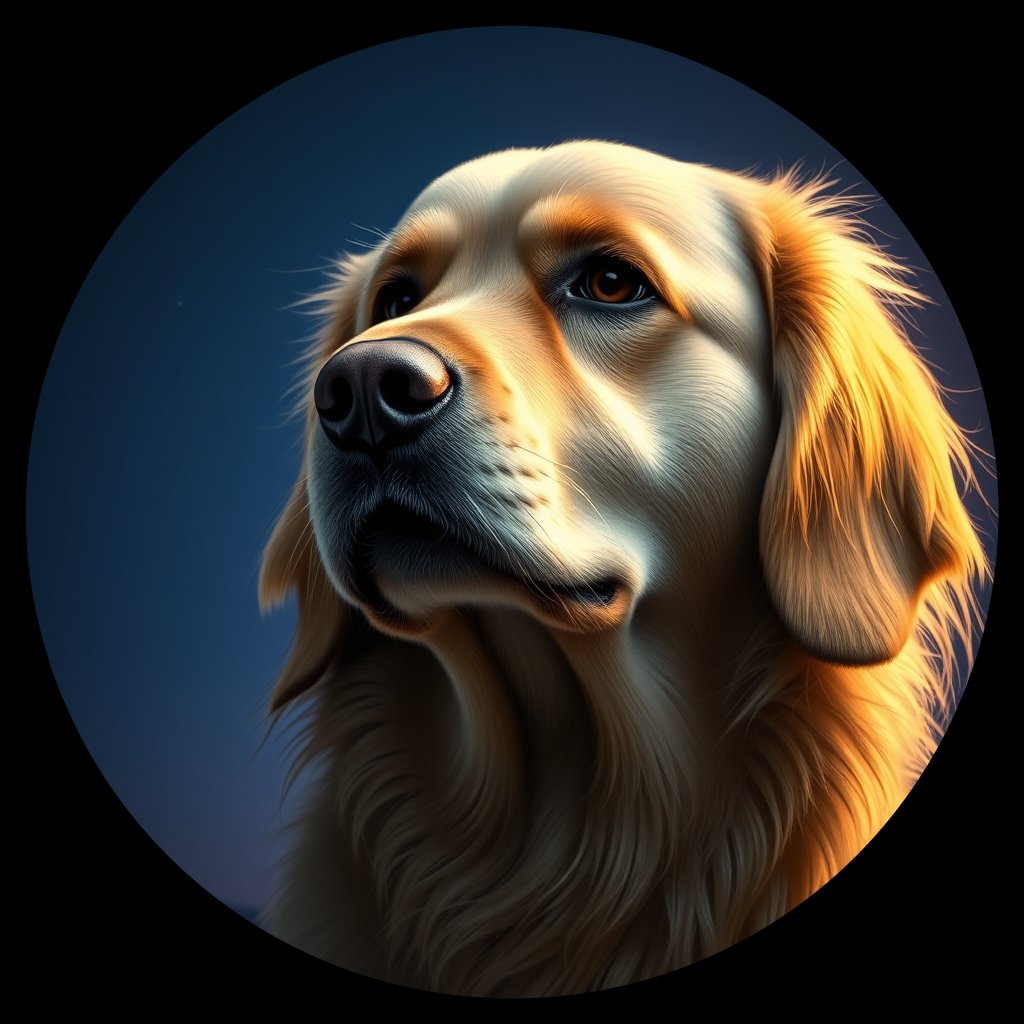 Cosmic medallion portrait of GRLS_grlsPGOOG3SS, a Golden Retriever