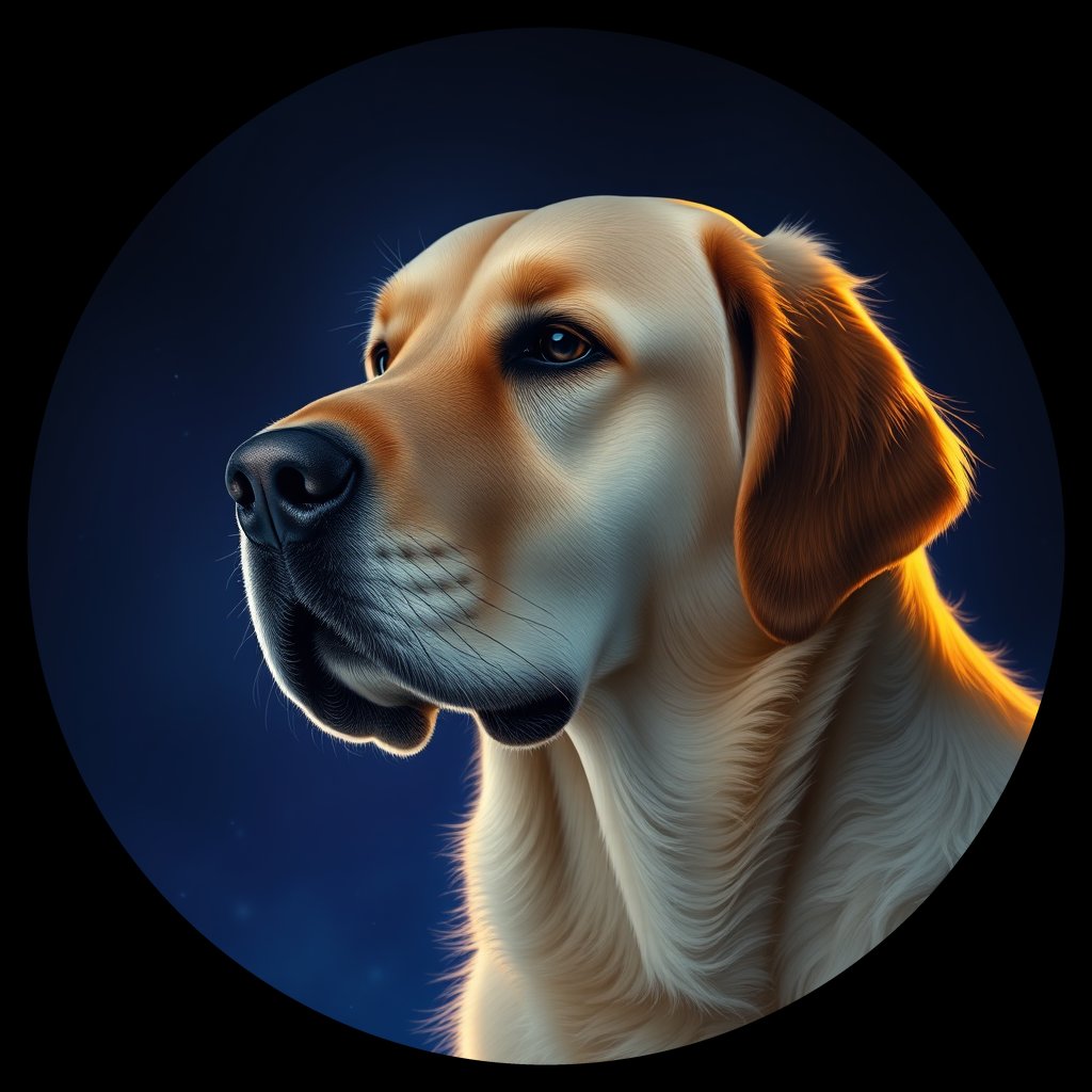 Cosmic medallion portrait of GRLS_grlsPGZBI4BB, a Golden Retriever