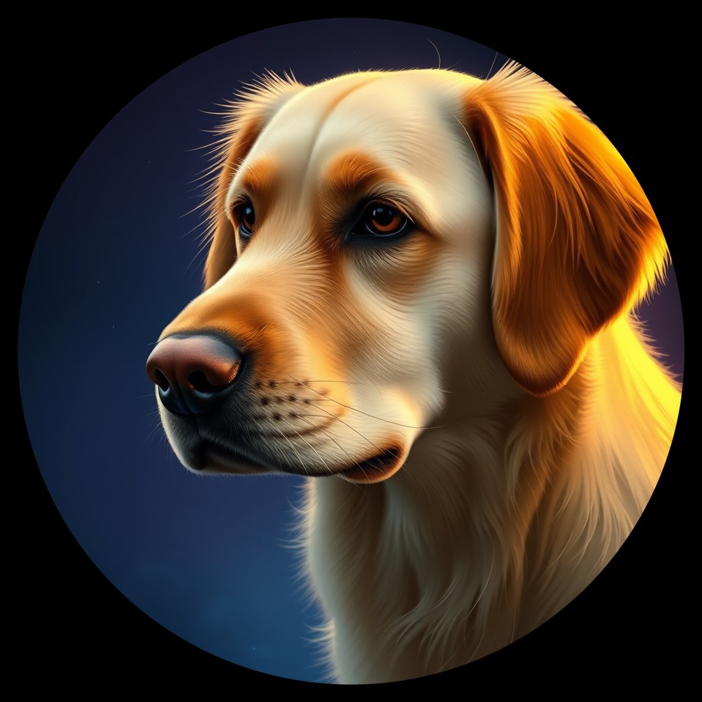Cosmic medallion portrait of GRLS_grlsPHP5TVTT, a Golden Retriever