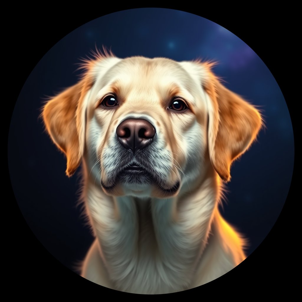 Cosmic medallion portrait of GRLS_grlsPIBJOAA, a Golden Retriever
