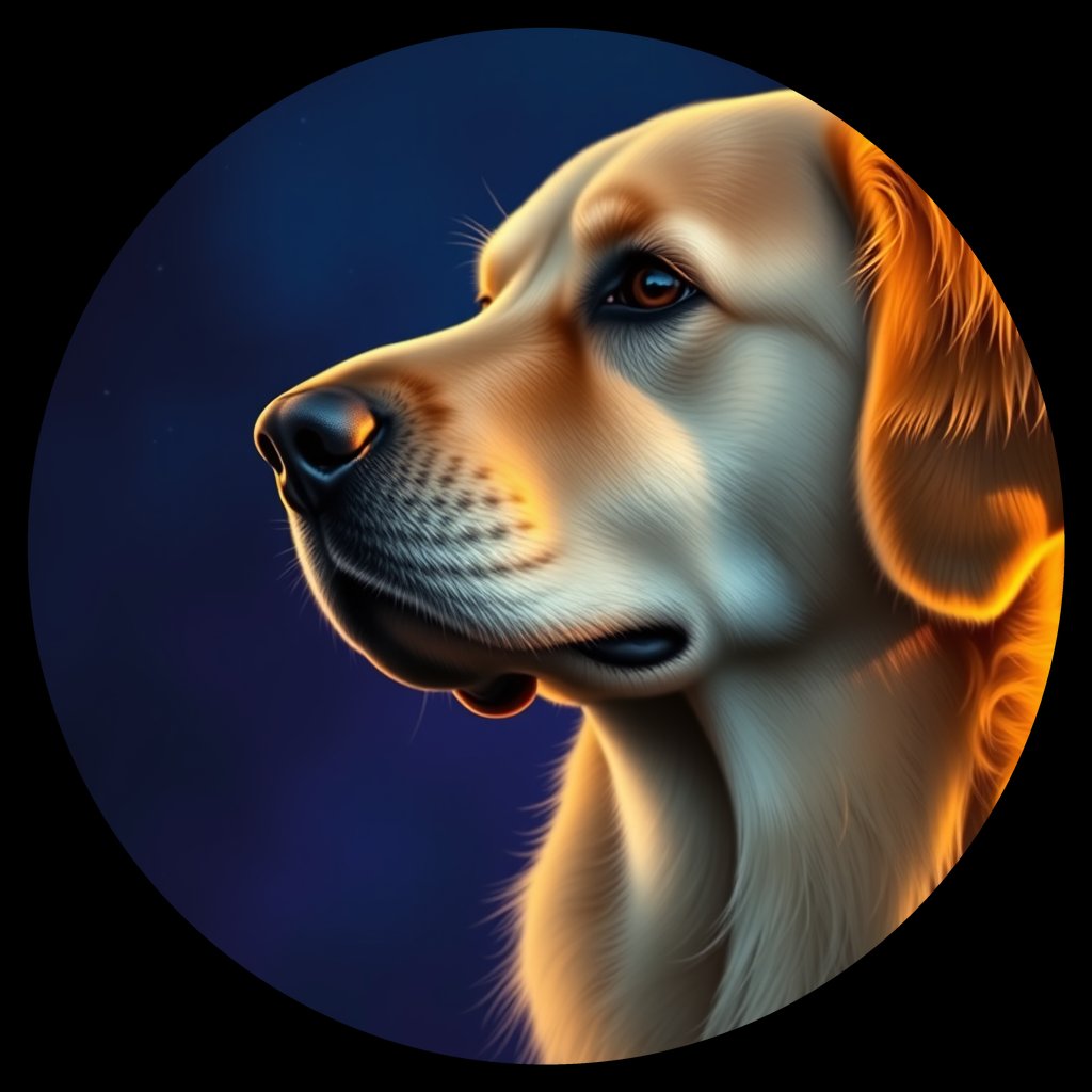 Cosmic medallion portrait of GRLS_grlsPIPT5SWW, a Golden Retriever
