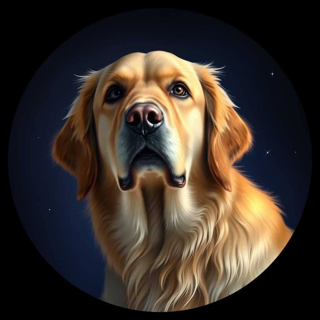 Cosmic medallion portrait of GRLS_grlsPJP3KLUU, a Golden Retriever