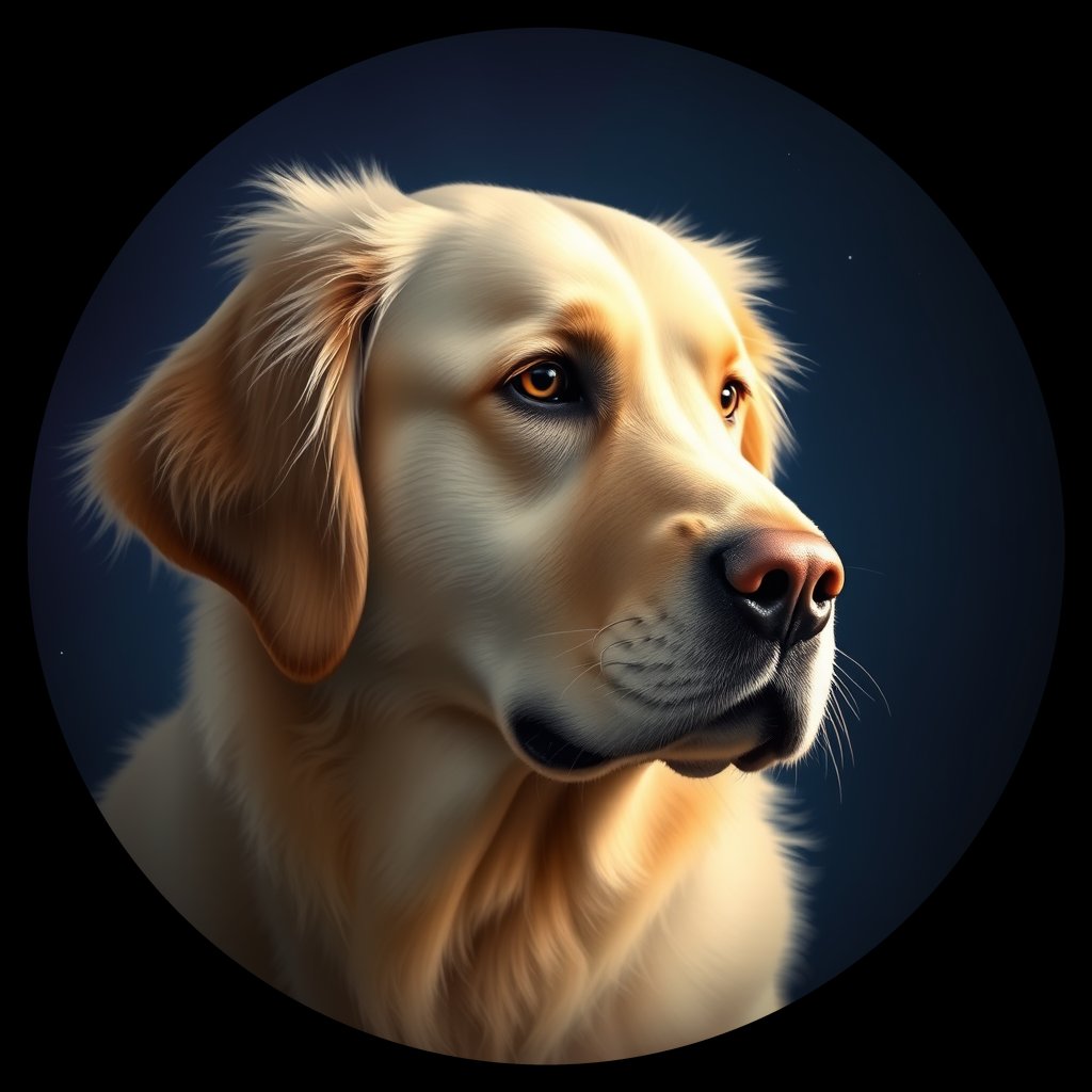 Cosmic medallion portrait of GRLS_grlsPJVPX6LL, a Golden Retriever