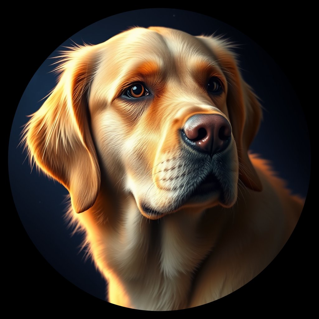 Cosmic medallion portrait of GRLS_grlsPKOKG9KK, a Golden Retriever