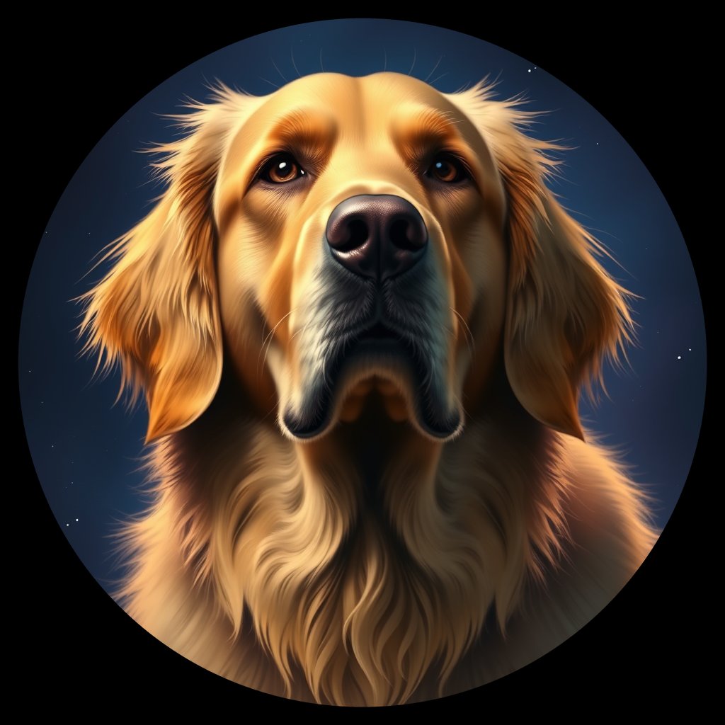 Cosmic medallion portrait of GRLS_grlsPL19YDHH, a Golden Retriever