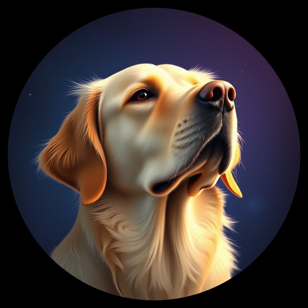 Cosmic medallion portrait of GRLS_grlsPMRYSYY, a Golden Retriever