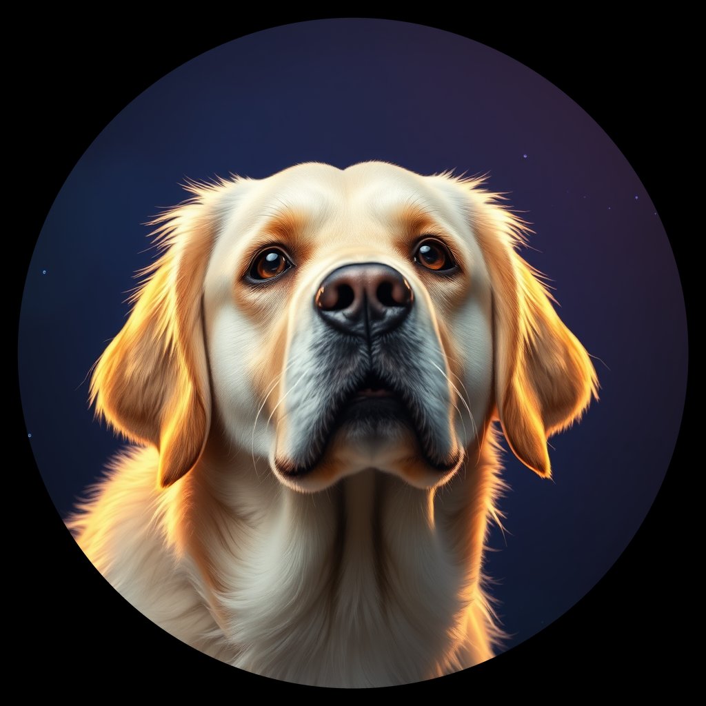 Cosmic medallion portrait of GRLS_grlsPOB9W8YY, a Golden Retriever