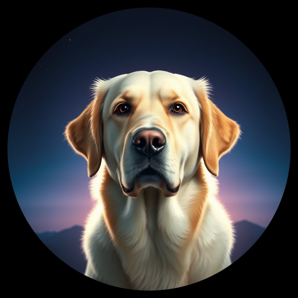 Cosmic medallion portrait of GRLS_grlsPQ4WE311, a Golden Retriever