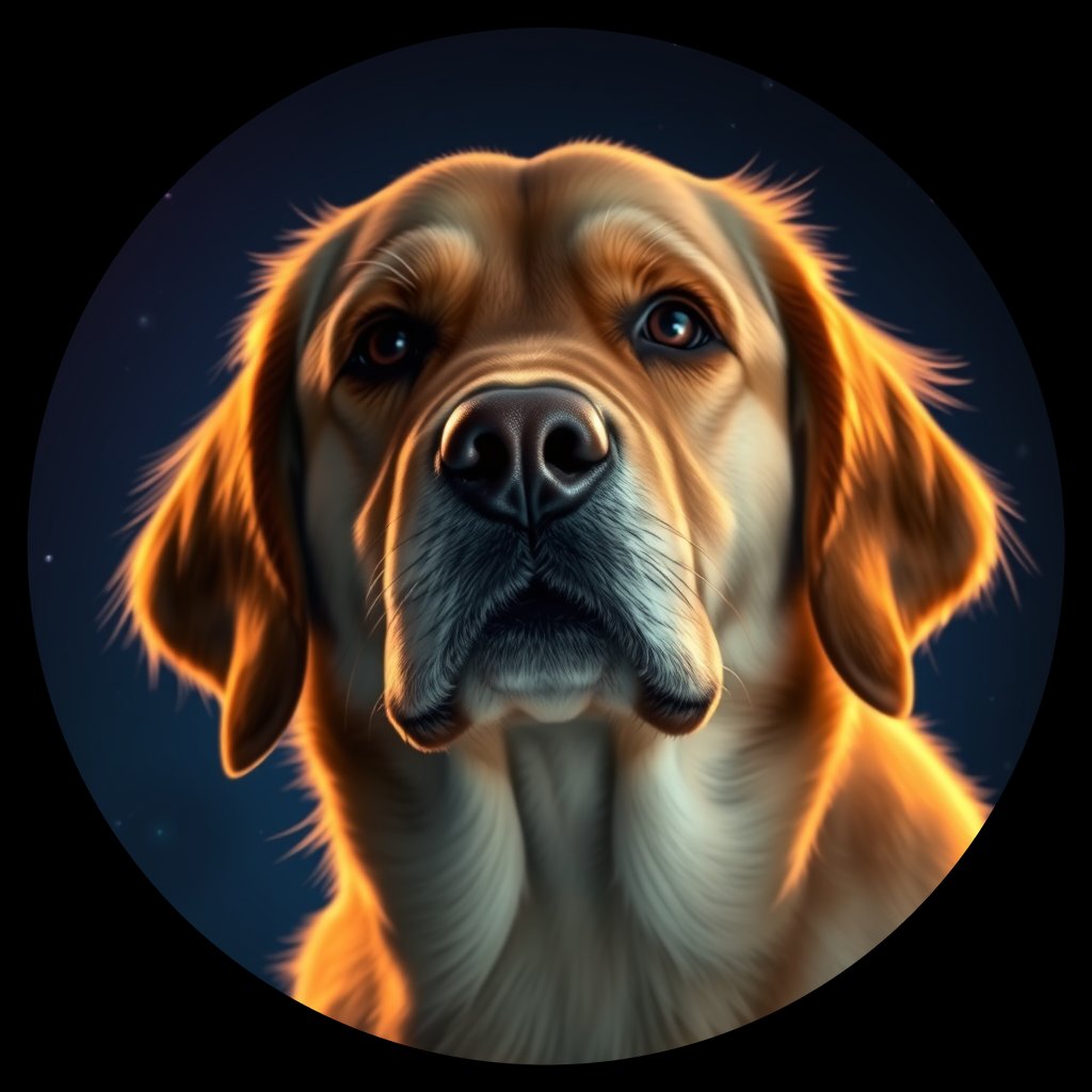 Cosmic medallion portrait of GRLS_grlsPQM65O88, a Golden Retriever
