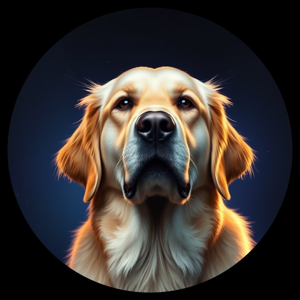 Cosmic medallion portrait of GRLS_grlsPQW4W8CC, a Golden Retriever