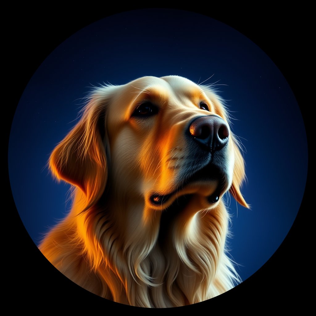Cosmic medallion portrait of GRLS_grlsPR5D1FCC, a Golden Retriever