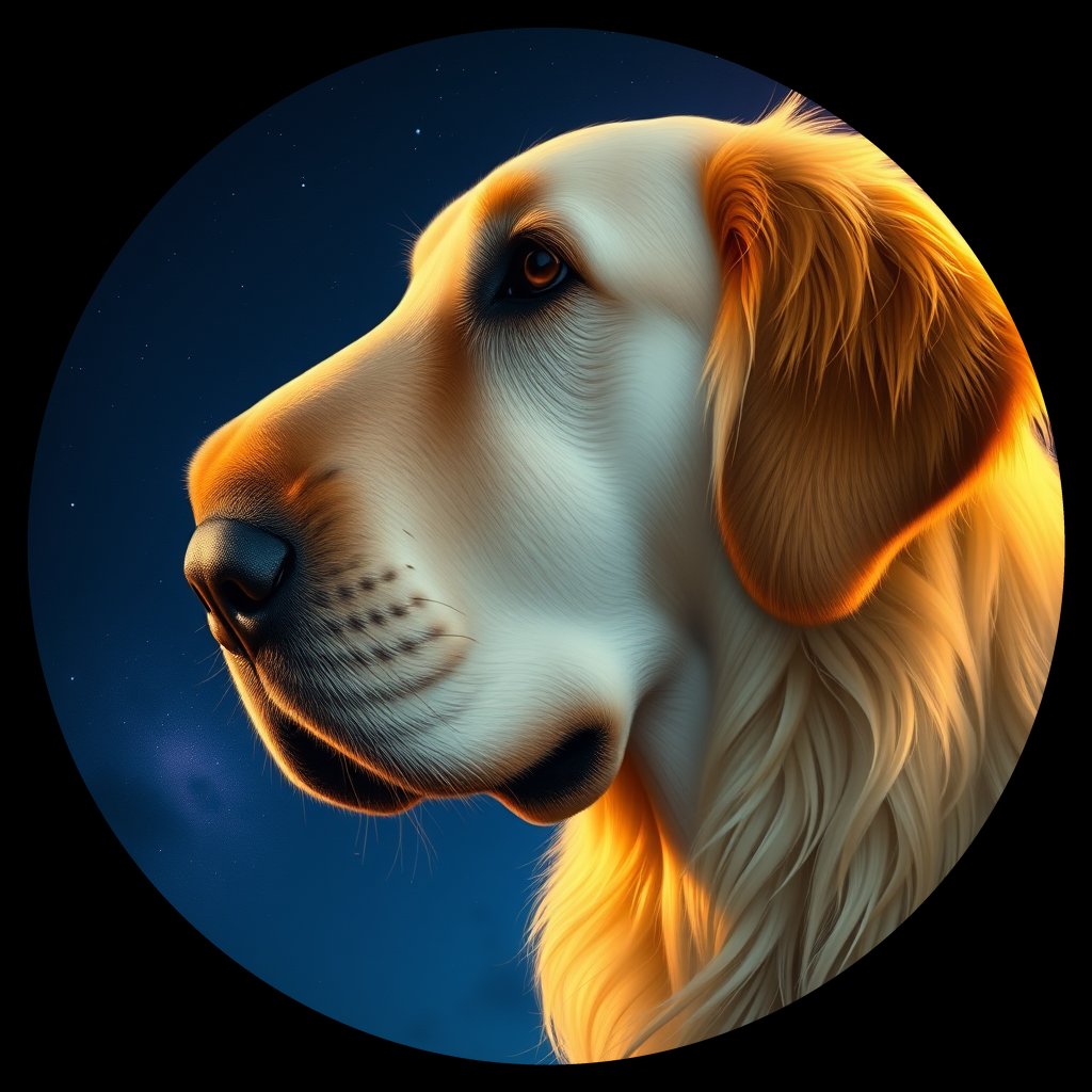 Cosmic medallion portrait of GRLS_grlsPRHVI1TT, a Golden Retriever