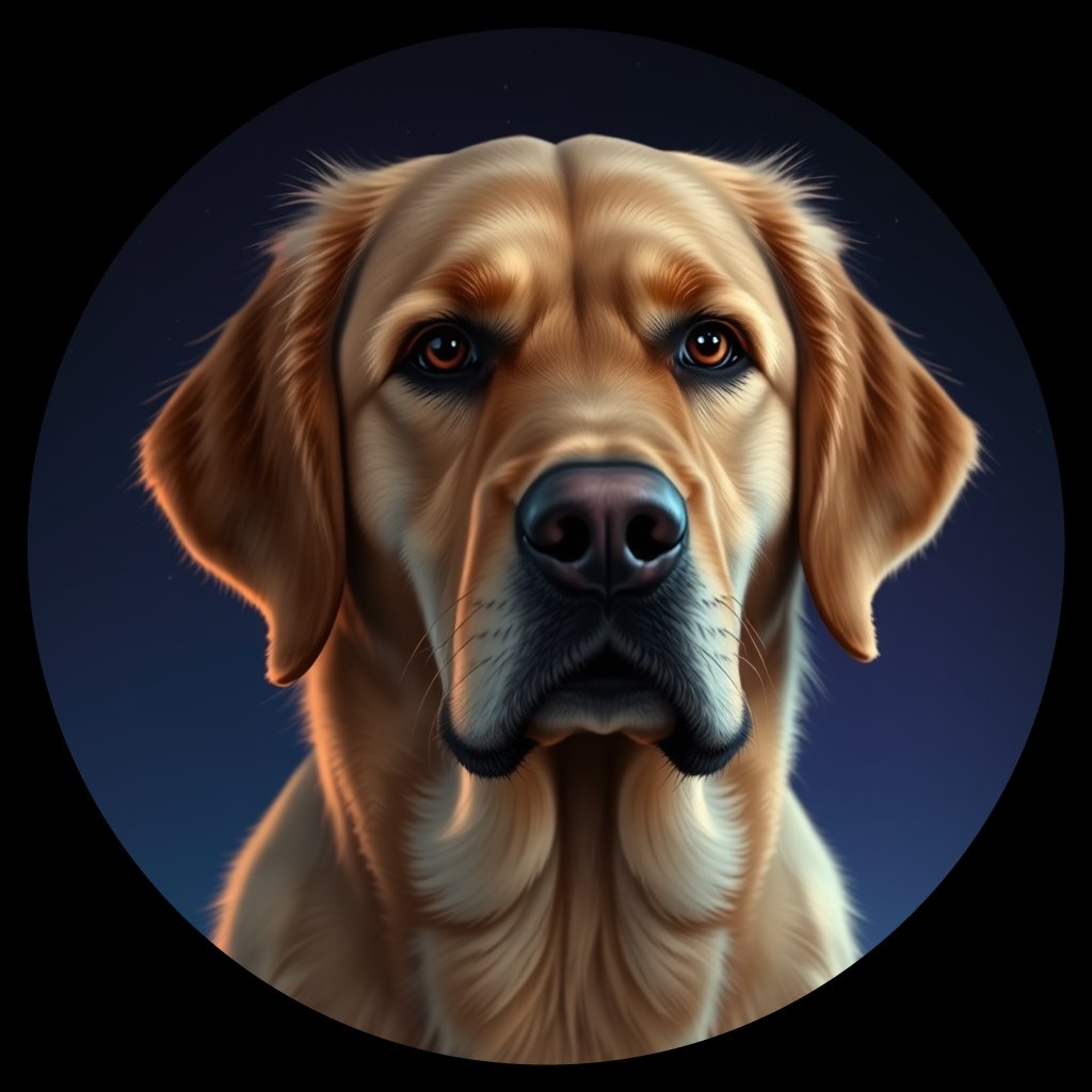 Cosmic medallion portrait of GRLS_grlsPSGX9B77, a Golden Retriever
