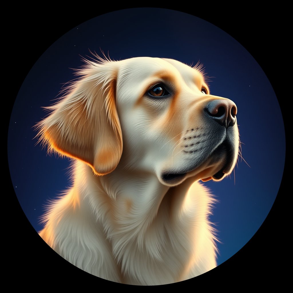 Cosmic medallion portrait of GRLS_grlsPSSZFMJJ, a Golden Retriever