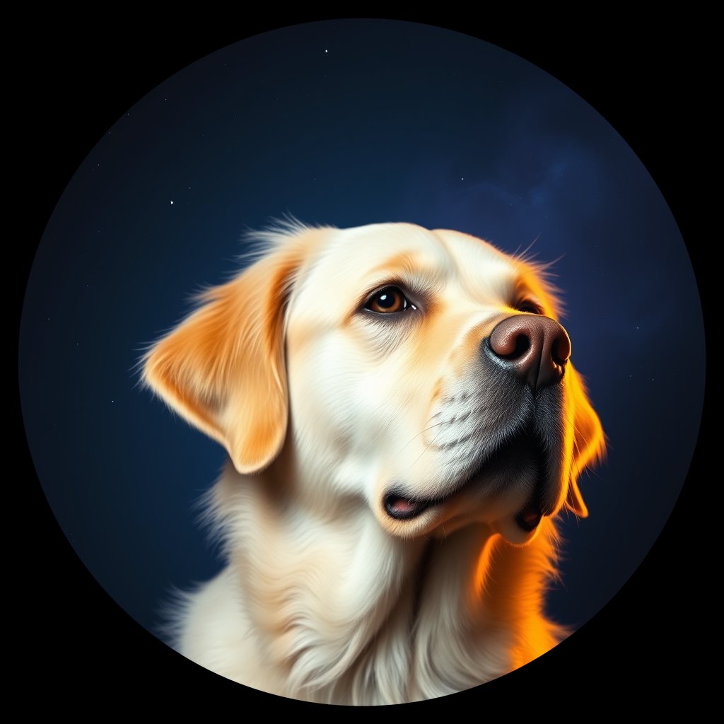 Cosmic medallion portrait of GRLS_grlsPSXKAS55, a Golden Retriever