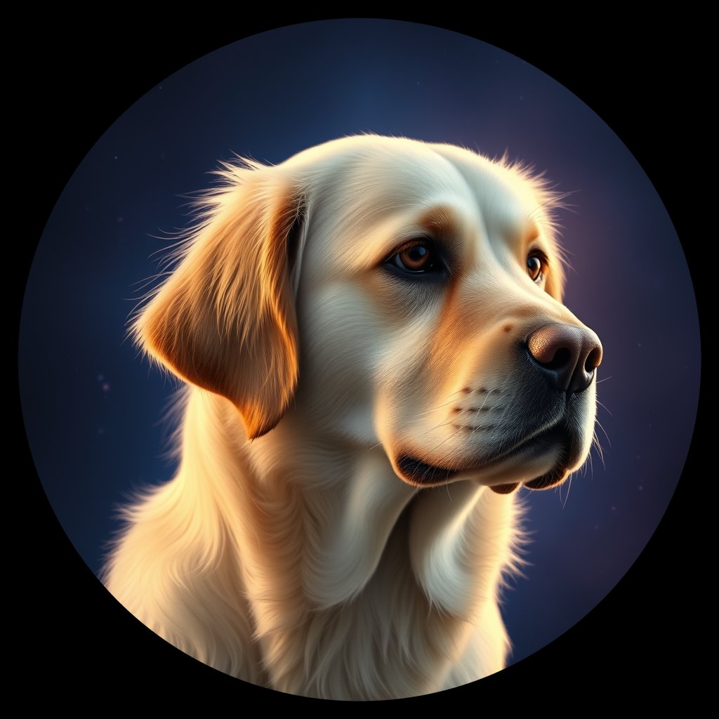 Cosmic medallion portrait of GRLS_grlsPTQ3DIHH, a Golden Retriever