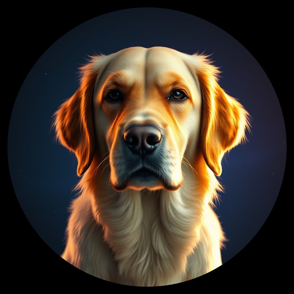 Cosmic medallion portrait of GRLS_grlsPTU92KK, a Golden Retriever