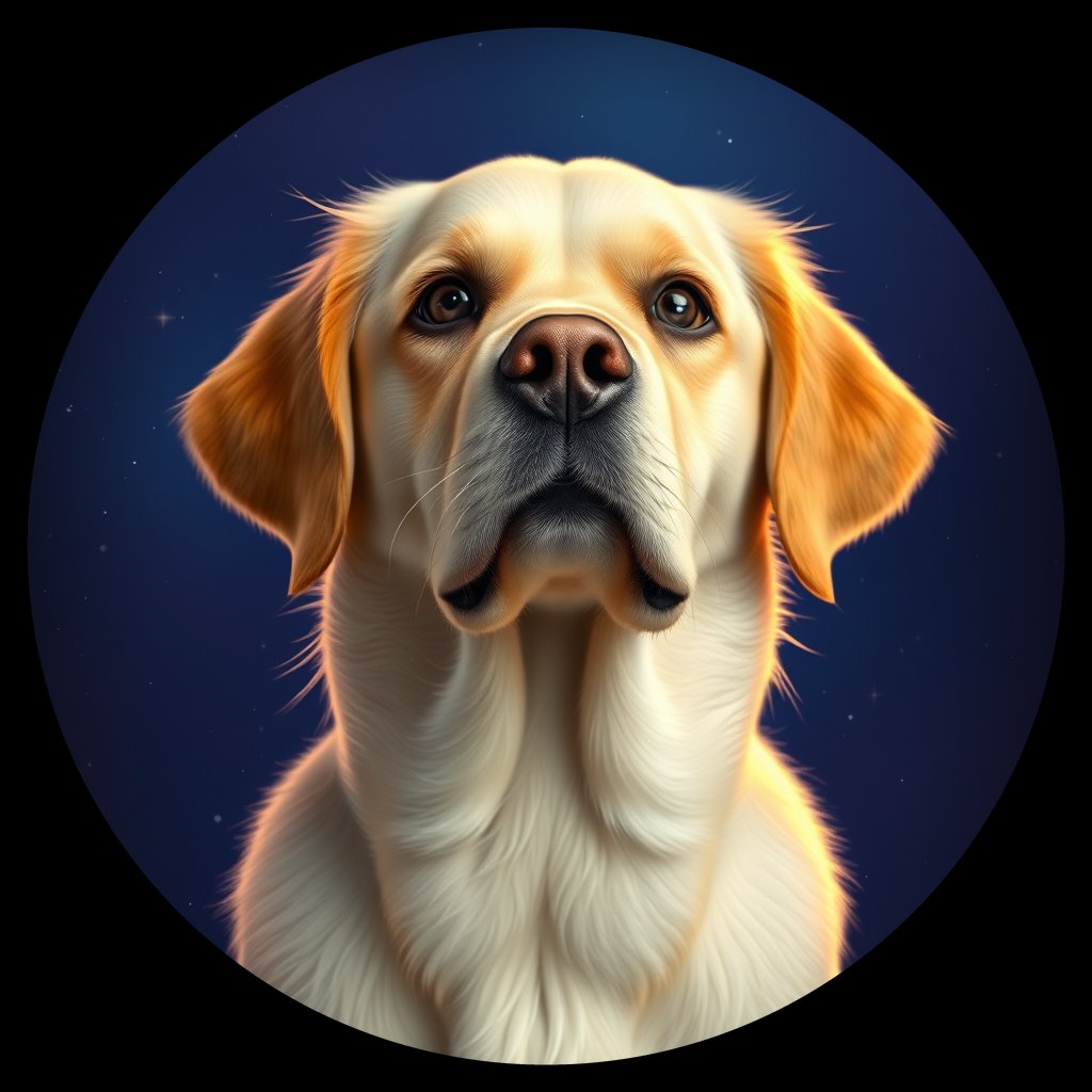 Cosmic medallion portrait of GRLS_grlsPTVU6SSS, a Golden Retriever