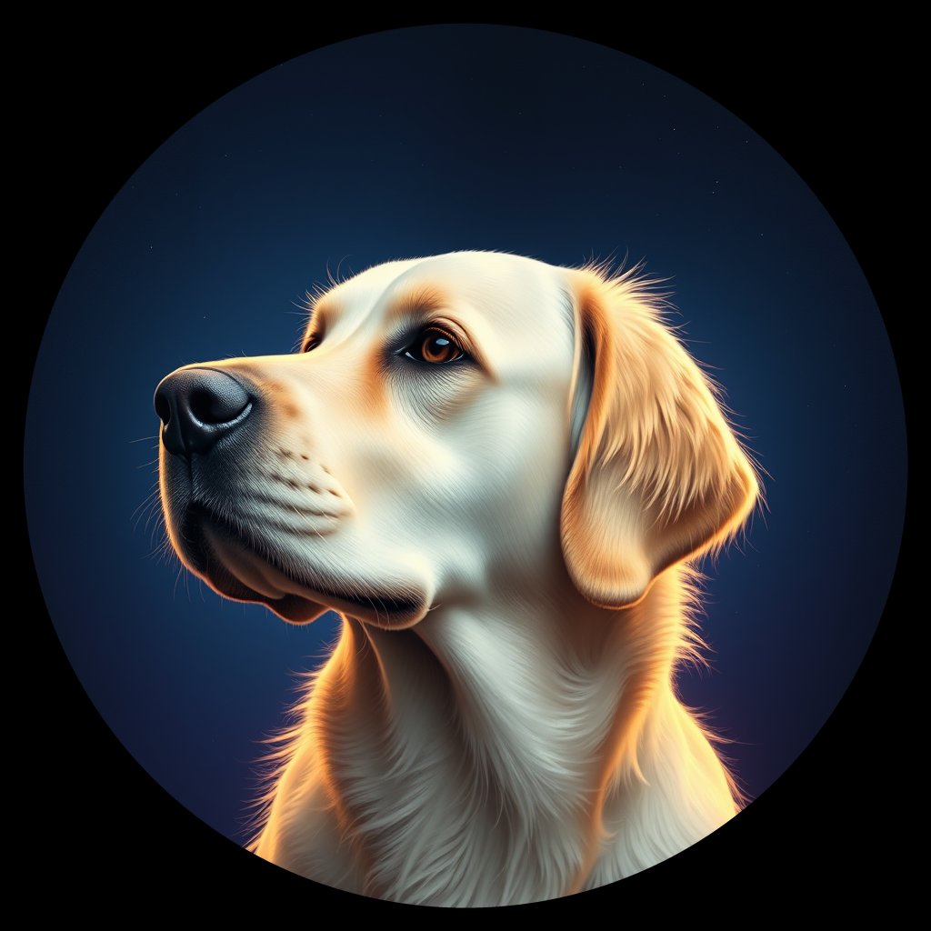 Cosmic medallion portrait of GRLS_grlsPV76GGVV, a Golden Retriever
