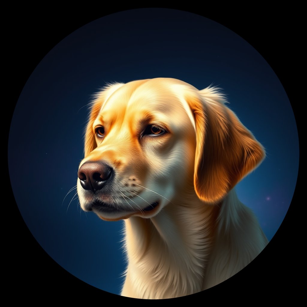 Cosmic medallion portrait of GRLS_grlsPVOG6HYY, a Golden Retriever