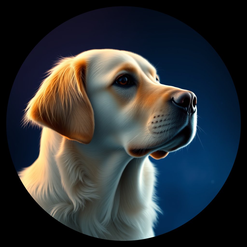 Cosmic medallion portrait of GRLS_grlsPWQFUS00, a Golden Retriever