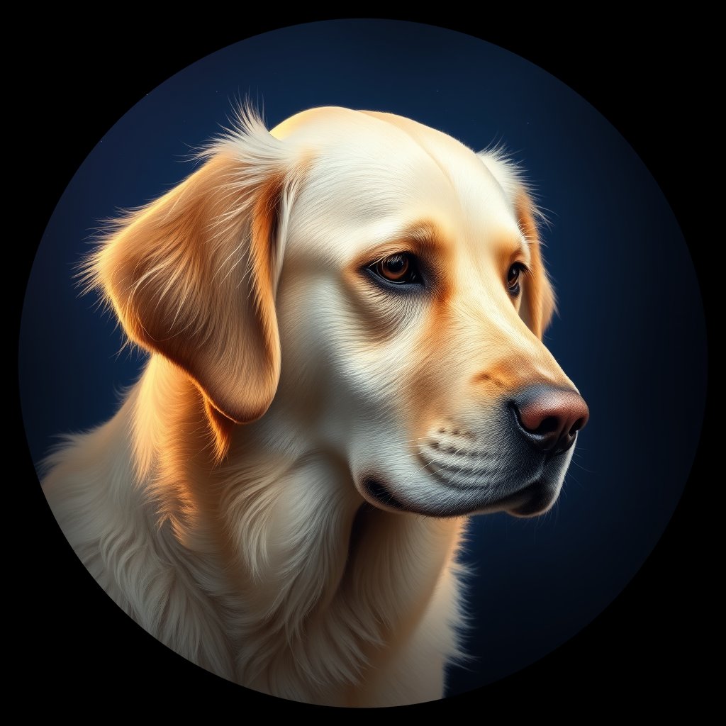 Cosmic medallion portrait of GRLS_grlsPWT135KK, a Golden Retriever