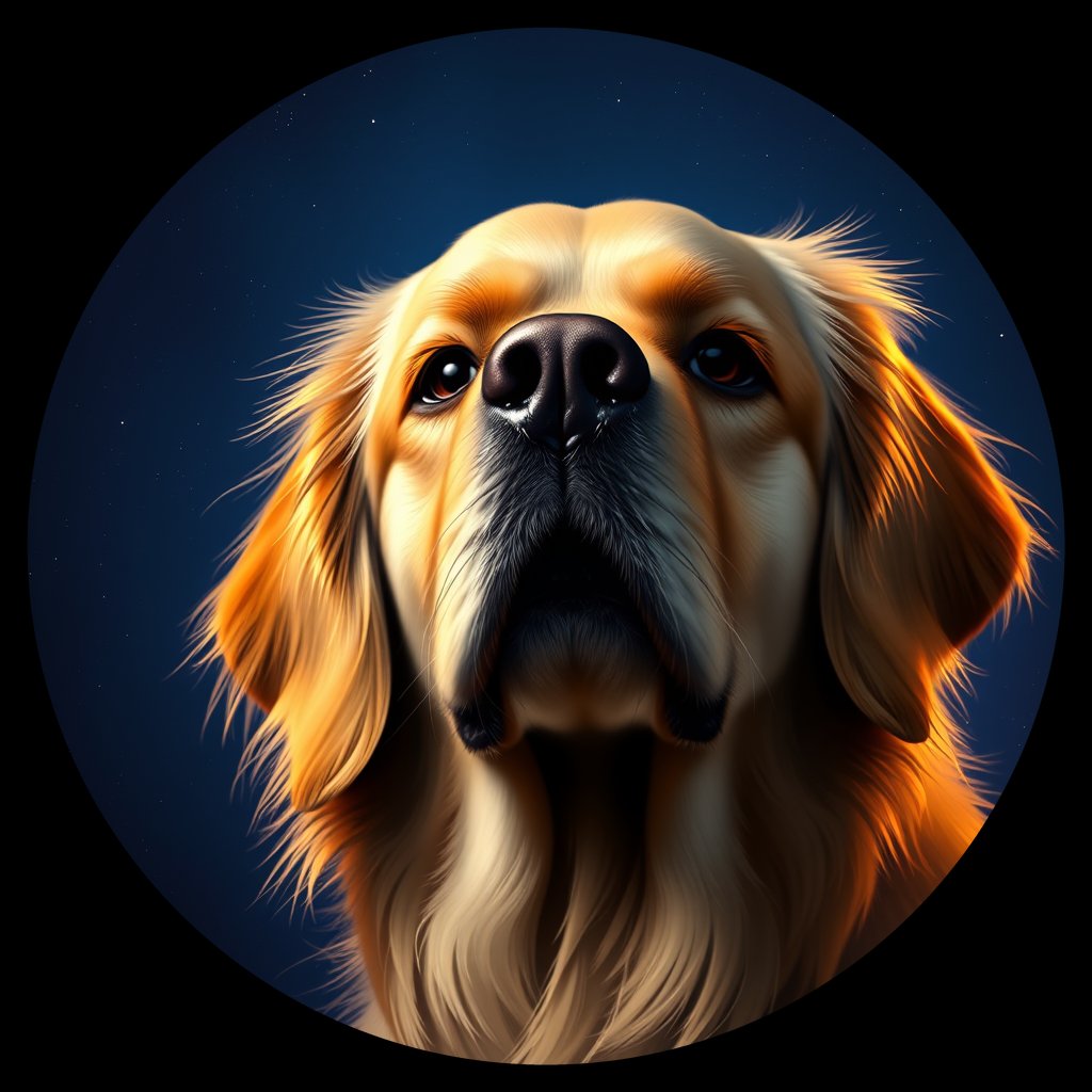 Cosmic medallion portrait of GRLS_grlsPX57555, a Golden Retriever