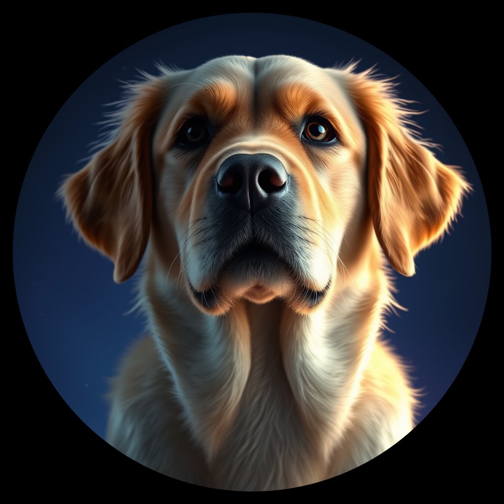 Cosmic medallion portrait of GRLS_grlsPY4G7NBB, a Golden Retriever