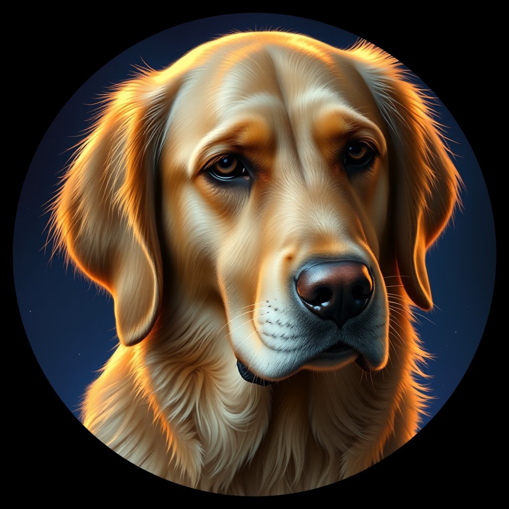 Cosmic medallion portrait of GRLS_grlsPYUC6ZTT, a Golden Retriever