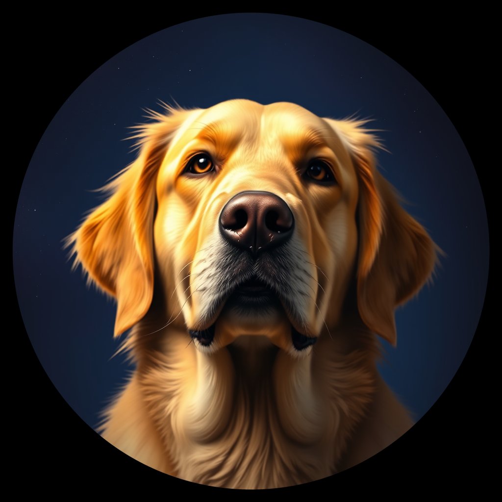 Cosmic medallion portrait of GRLS_grlsPZJQCRNN, a Golden Retriever