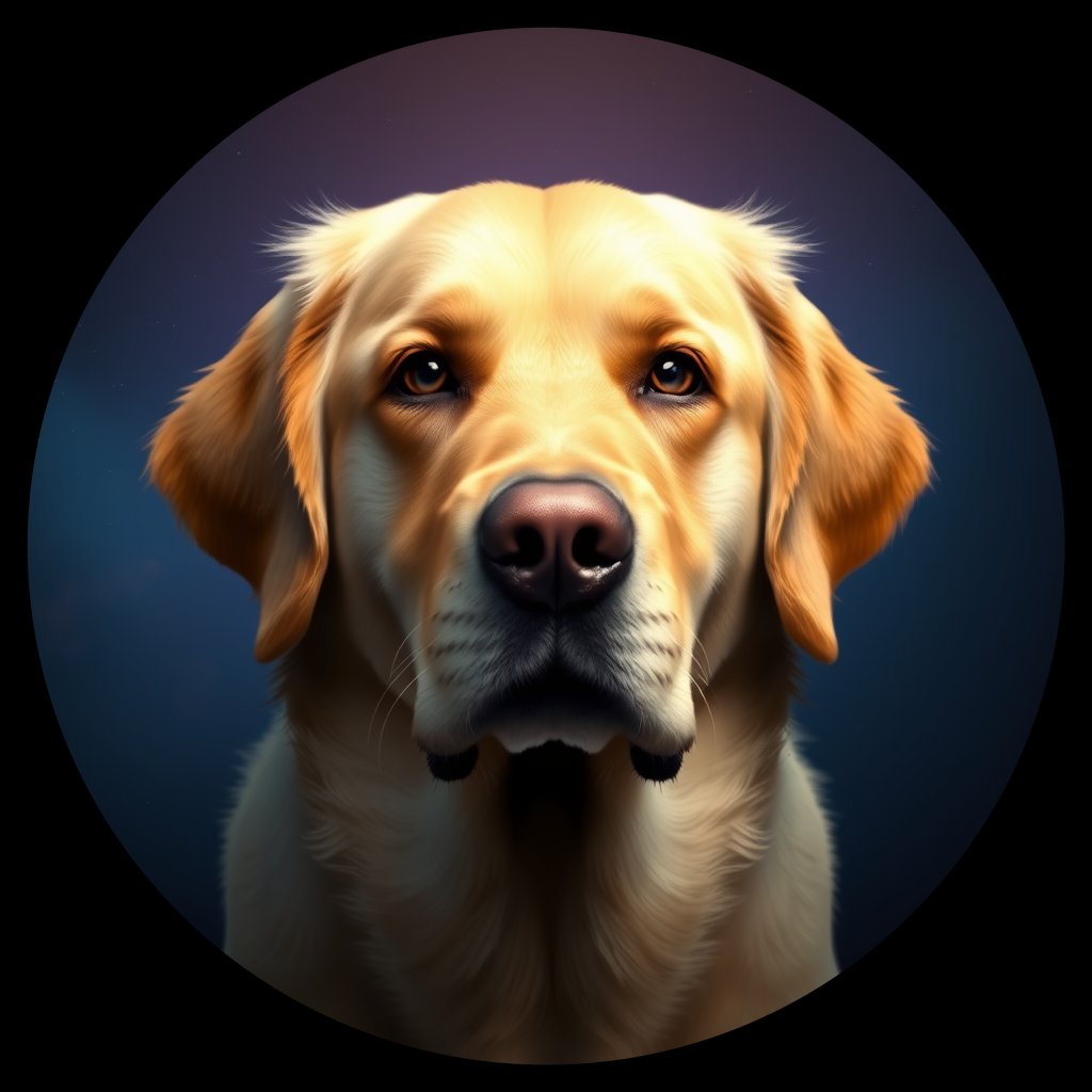 Cosmic medallion portrait of GRLS_grlsQ0VXQ4TT, a Golden Retriever