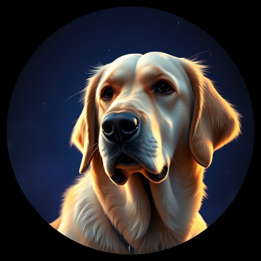 Cosmic medallion portrait of GRLS_grlsQ1GRGQ44, a Golden Retriever