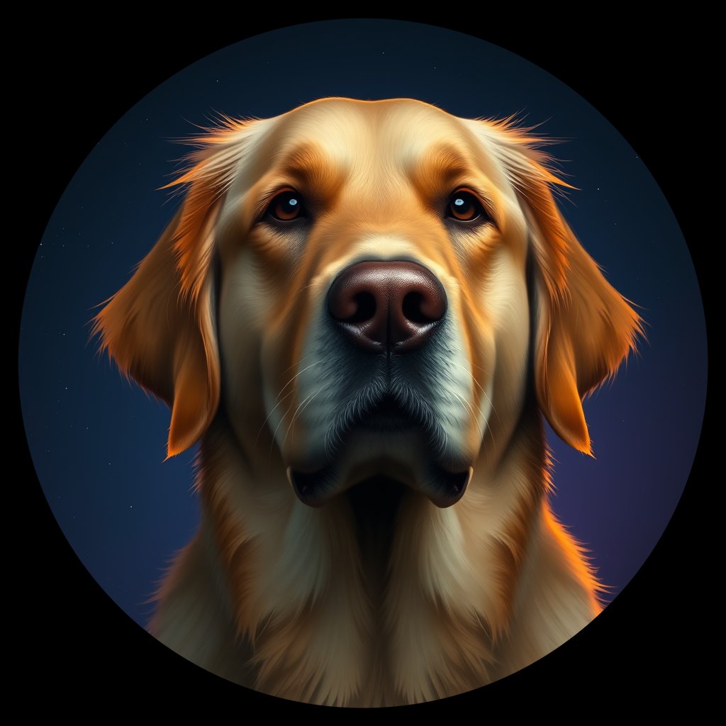Cosmic medallion portrait of GRLS_grlsQ1PRHFQQ, a Golden Retriever