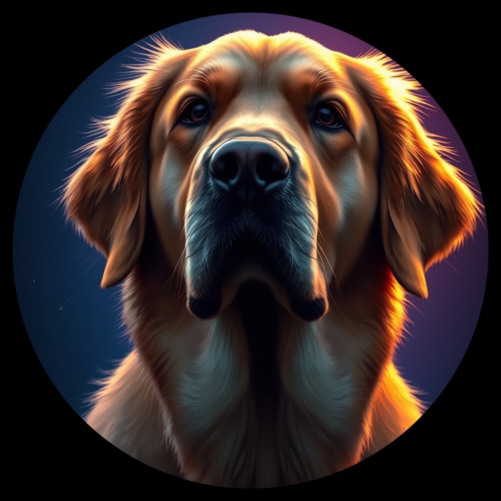 Cosmic medallion portrait of GRLS_grlsQ1S4CRTT, a Golden Retriever