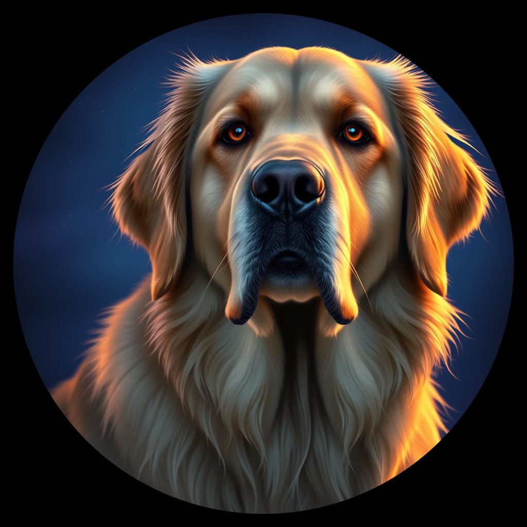 Cosmic medallion portrait of GRLS_grlsQ20T0I77, a Golden Retriever