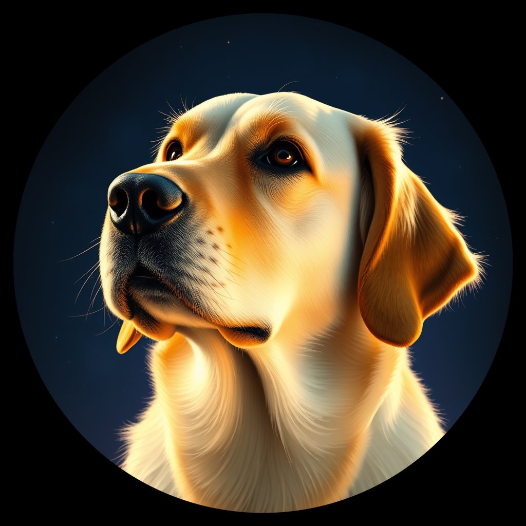 Cosmic medallion portrait of GRLS_grlsQ2TK1PXX, a Golden Retriever